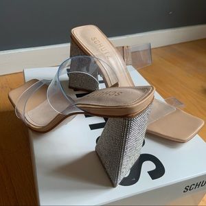 🌟FINAL SALE! NWT SCHUTZ Clear Leather Sandals- Rectangle Crystal Block Heels